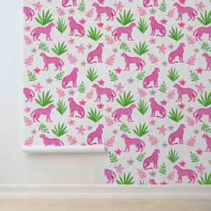 Papier Peint Preppy Pink Cheetah Blanc Floral Arrière - plan