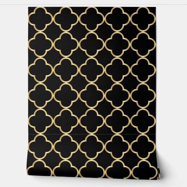 Papier Peint Quatrefoil noir et or - Arrière - plan changeable (Déroulement)