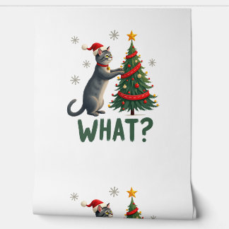Papier Peint Quel chat drôle poussant l'arbre de Noël sur le ch