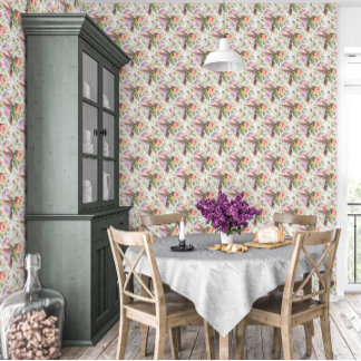 Papier Peint Rainbow Blossom Haven | Fleur Airbnb à colibri 
