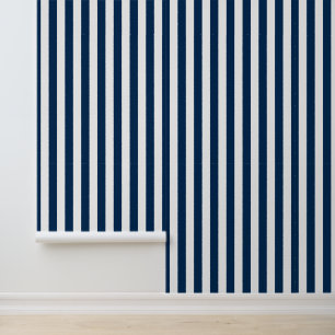 Papier peint rayé bleu marine moderne blanc