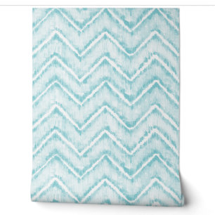 Papier Peint Rayure chevron peinte à la main aquarelle bleu aqu