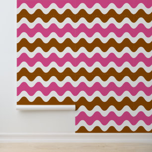 Papier Peint Rayure ondulée Ric Rac Groovy Rose Chaude et Marro