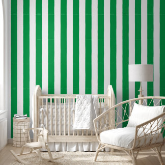 Papier Peint Rayure verte et blanche audacieuse dessinée à la m