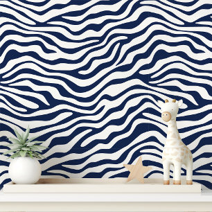 Papier Peint Rayure zèbre bleu marine et blanc