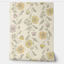 Rayures de fleurs sauvages - Rose et vert gris