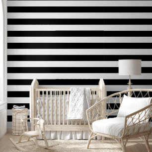 Papier Peint Rayures horizontales larges noires et blanches