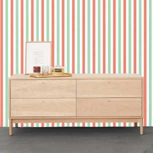 Papier Peint Rayures minimalistes corail menthe classique