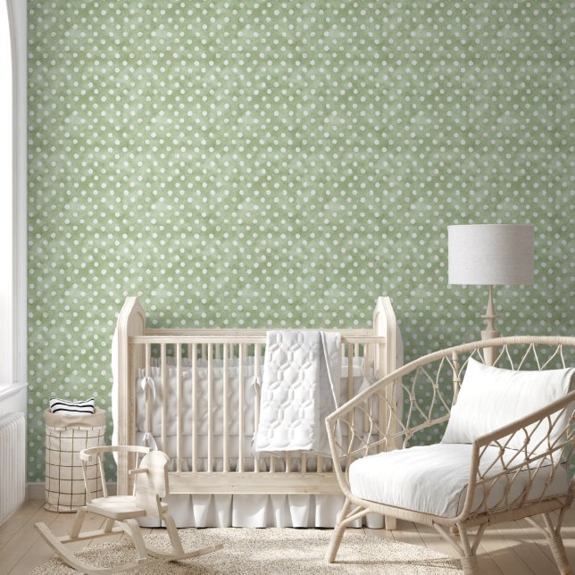 Papier Peint Rayures Points Vert Blanc (Enfants)