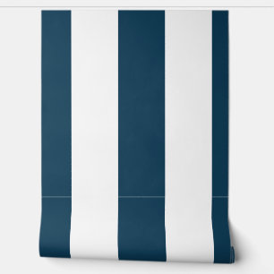 Papier Peint Rayures verticales de 6 pouces bleu marine et blan