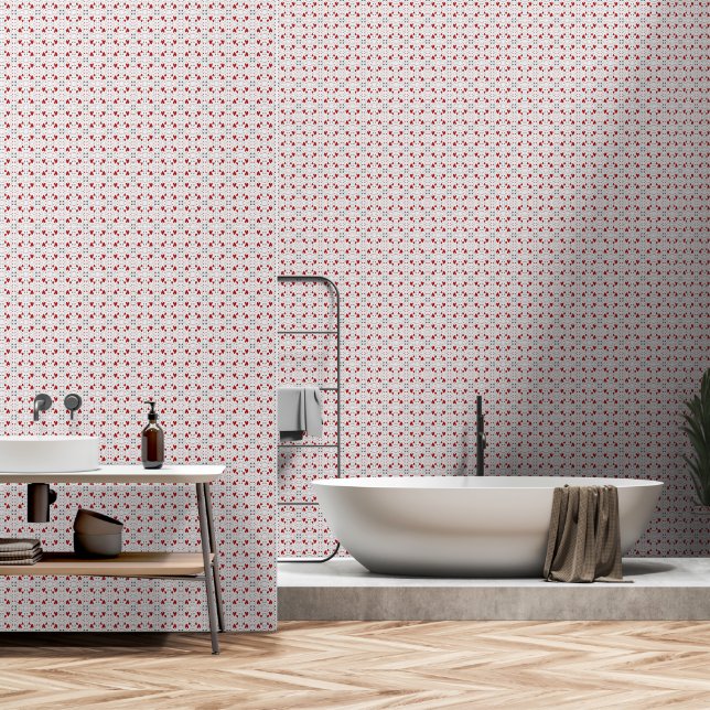 Papier Peint Red and Black Doodle Hearts Geometric Love  (Salle de bain)