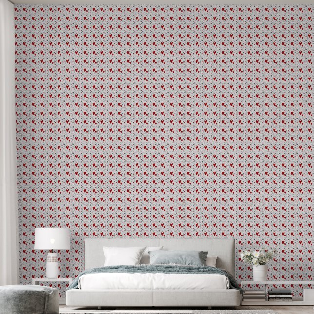 Papier Peint Red and Black Doodle Hearts Love  (Chambre à coucher)