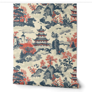 Papier Peint Red & Blue Chines Temples Trees Montagnes
