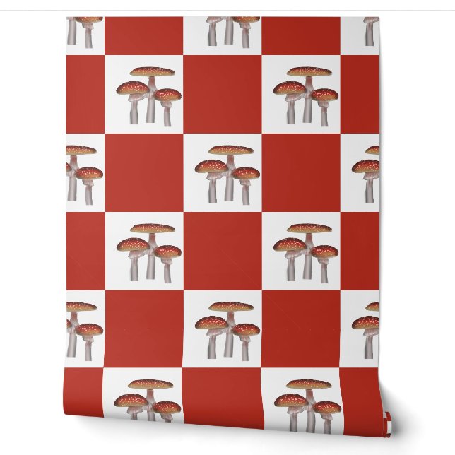 Papier Peint Red check with mushroom (Déroulement)