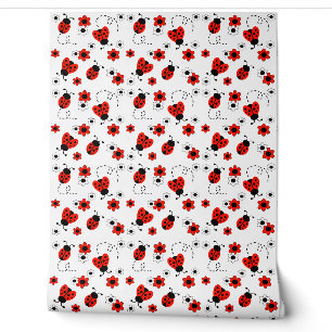 Papier Peint Red Floral Ladybug Baby Girl Nursery Kids