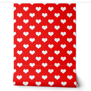 Papier Peint Red White Love Heart Motif Design