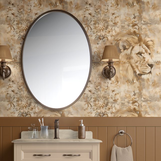 Papier Peint Regal Lion Essence - Or, Beige - Traditionnel (Majestic Lion Profile Peel and Stick Wallpaper)