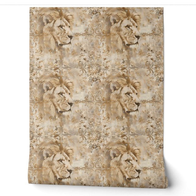 Papier Peint Regal Lion Essence Petite - Or, Beige (Déroulement)