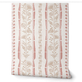 Papier Peint Regency Floral Stripes - Muted Pink - White 