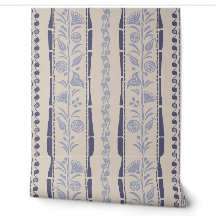 Regency Floral Stripes - Navy Blue - Cream