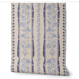 Papier Peint Regency Floral Stripes - Navy Blue - Cream