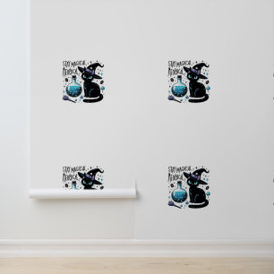 Papier Peint Restez Magique Sorcière Meowgical Chat Noir Cute