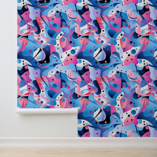 Papier Peint Résumé Rythmique En Rose, Bleu Et Blanc