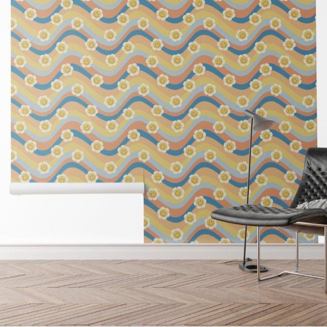 Papier Peint Retro Arc-en-ciel Sourire Fleurs (Créateur téléchargé)