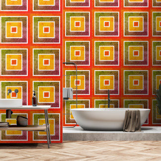 Papier Peint Retro Geometric Color Blocks Pattern