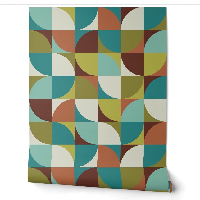 Papier Peint Retro Mod Carrés Vert Bleu Brown (Déroulement)