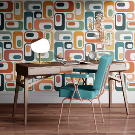 Papier Peint Retro Mod Ovals Teal Sage Rust Orange Pink Grey