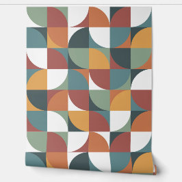 Papier Peint Retro Mod Squares Teal Sage Rust Orange Terracotta