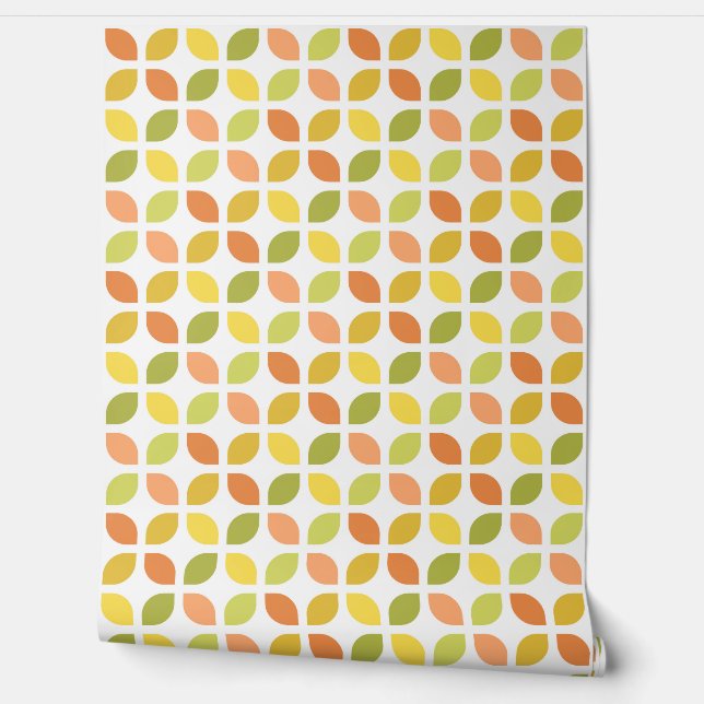 Papier Peint Retro Mod Trellis Jaune Orange Vert (Déroulement)