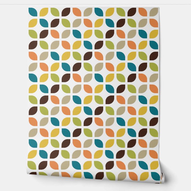 Papier Peint Retro Mod Trellis Turquoise orange vert jaune Brow (Déroulement)