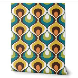 Papier Peint Retro Mood Turquoise Orange Vert Jaune Brown