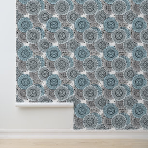 Papier Peint Rétro, rétro motif, bleu et gris, élégant