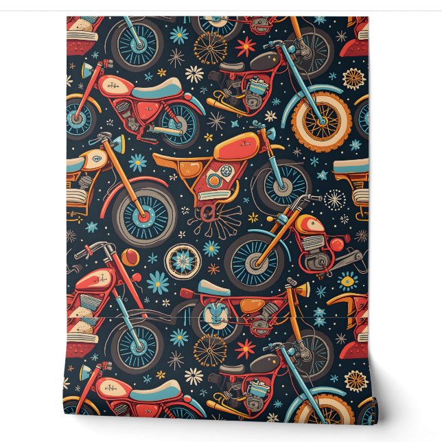 Papier Peint "Retro Riding : Motorbike Mosaic " (Déroulement)