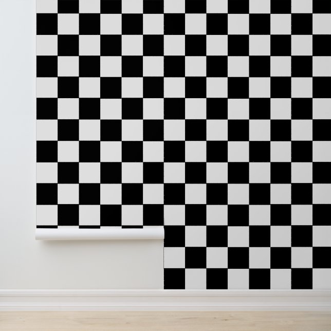 Papier Peint Retro tendance noir blanc À damiers Carré Motif (Application)