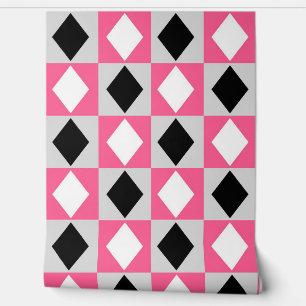 Papier Peint Rhombus rose noir blanc diamant