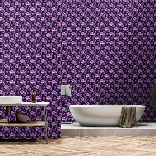 Papier Peint Romantique Purple & Rose Aquarelle Rose Floral (Salle de bain)