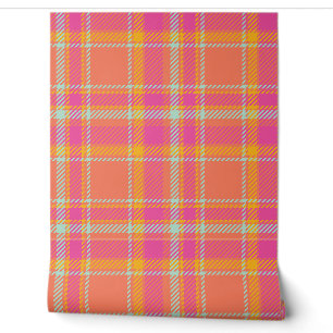 Papier Peint Rose chaud et orange plaid