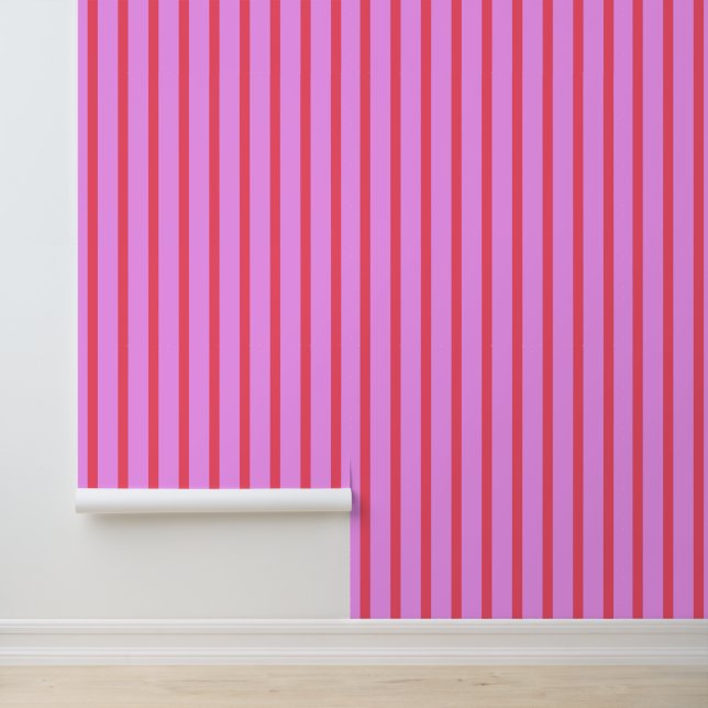 Papier Peint Rose chaud gras - Motif à rayures magenta (Application)