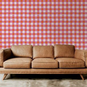 Papier Peint Rose clair et rouge orange À damiers plaid