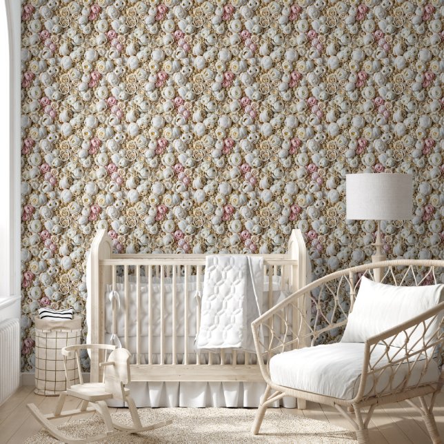Papier Peint Rose continu motif ivoire blanc rose 3D luxe (Enfants)