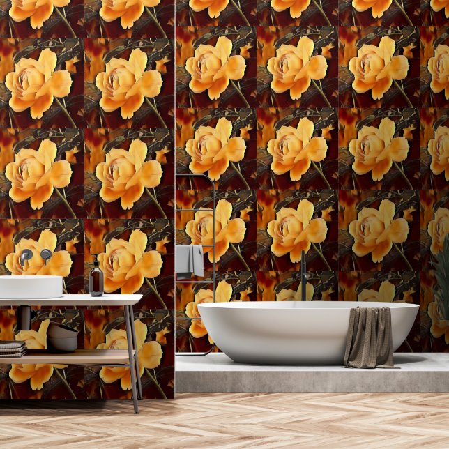 Papier Peint Rose de feu (Salle de bain)