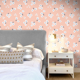Papier Peint Rose Féminin Blanc Bébé Floral Mignon