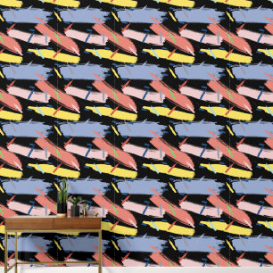 Papier Peint Rose jaune bleu Abstrait