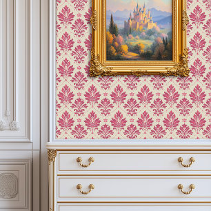 Papier Peint Rose Pink Damask Princesscore