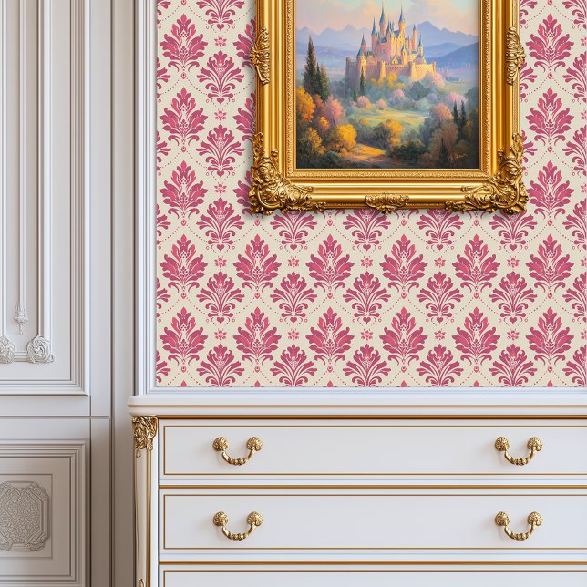 Papier Peint Rose Pink Damask Princesscore (Rose Pink Damask Princesscore Wallpaper)