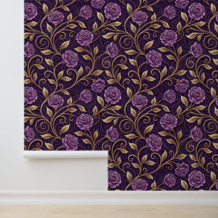 Papier Peint Rose Pourpre & Or Floral Luxueux Personnalisé